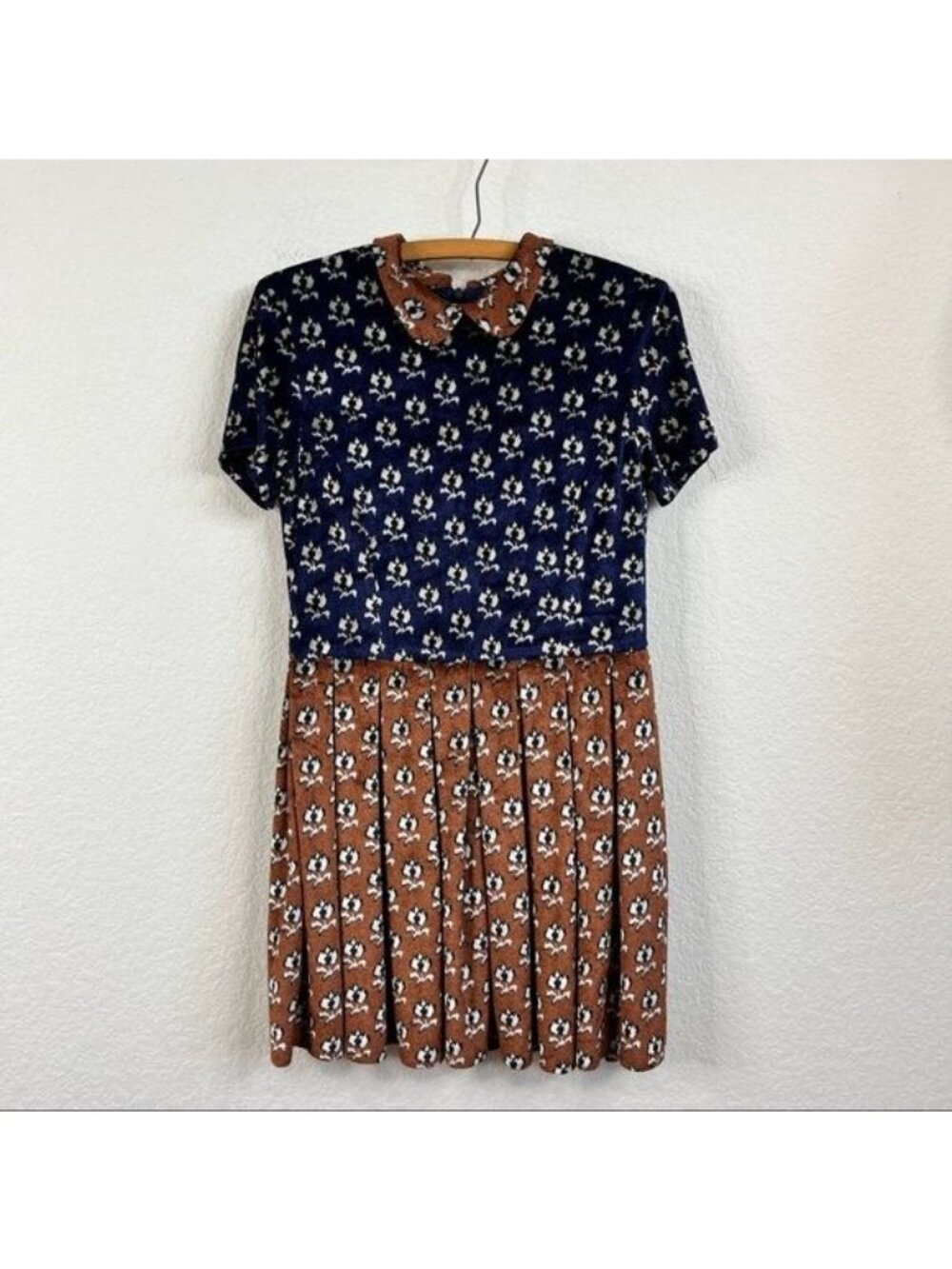Opening Ceremony Floral Peter Pan Velvet Colorblock Dress